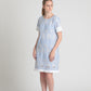 Cotton pinstripe floral embroidery shift dress
