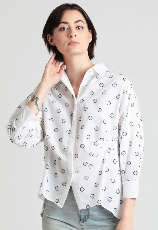 Circles dobby cotton hi-low hem shirt