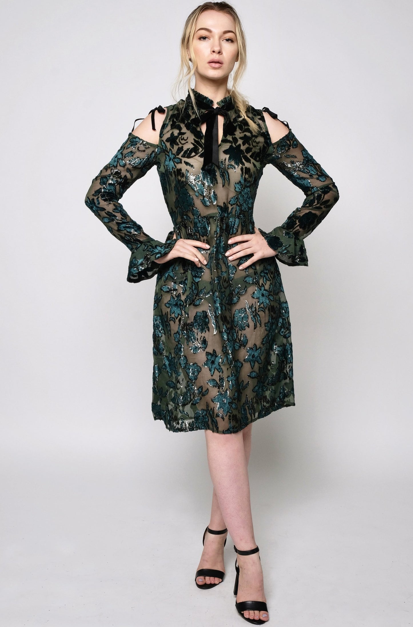 Silk Velvet burnout dress with bowtie details