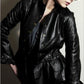 Leather ruffle hem jacket