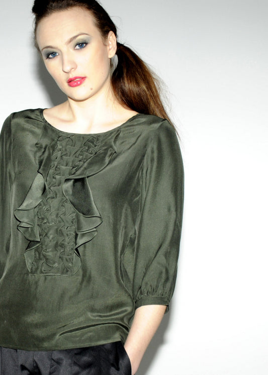 Silk hand-pintucked front detail top