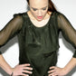 Silk asymmetrical ruffle front blouse
