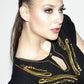 Wool crepe gold metal embroidery detail dress