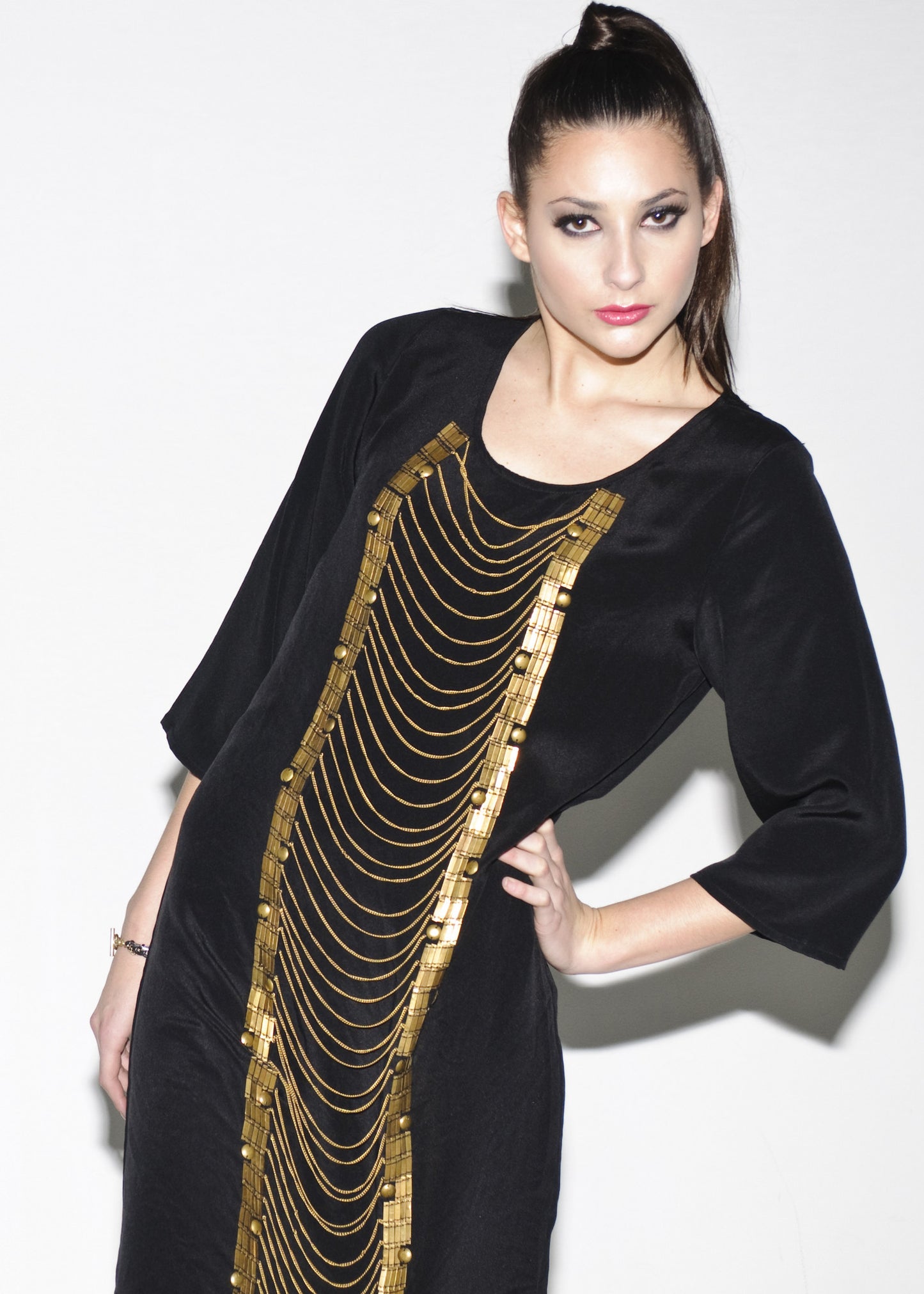 Silk crepe LBD - dangling chains dress