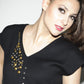 Wool crepe LBD metal studded dress