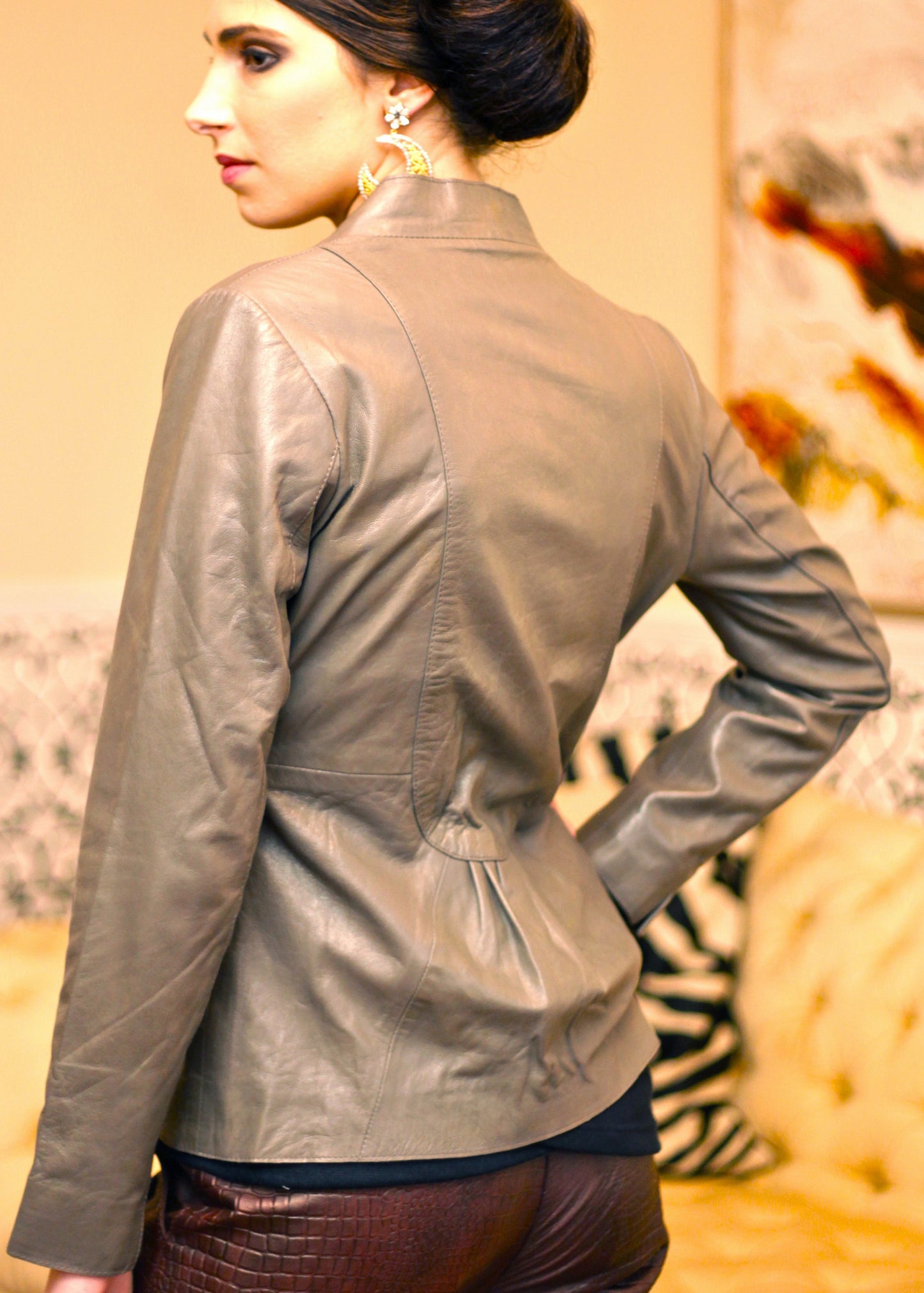 Leather folded front jacket