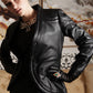 Leather rounded front suit jacket