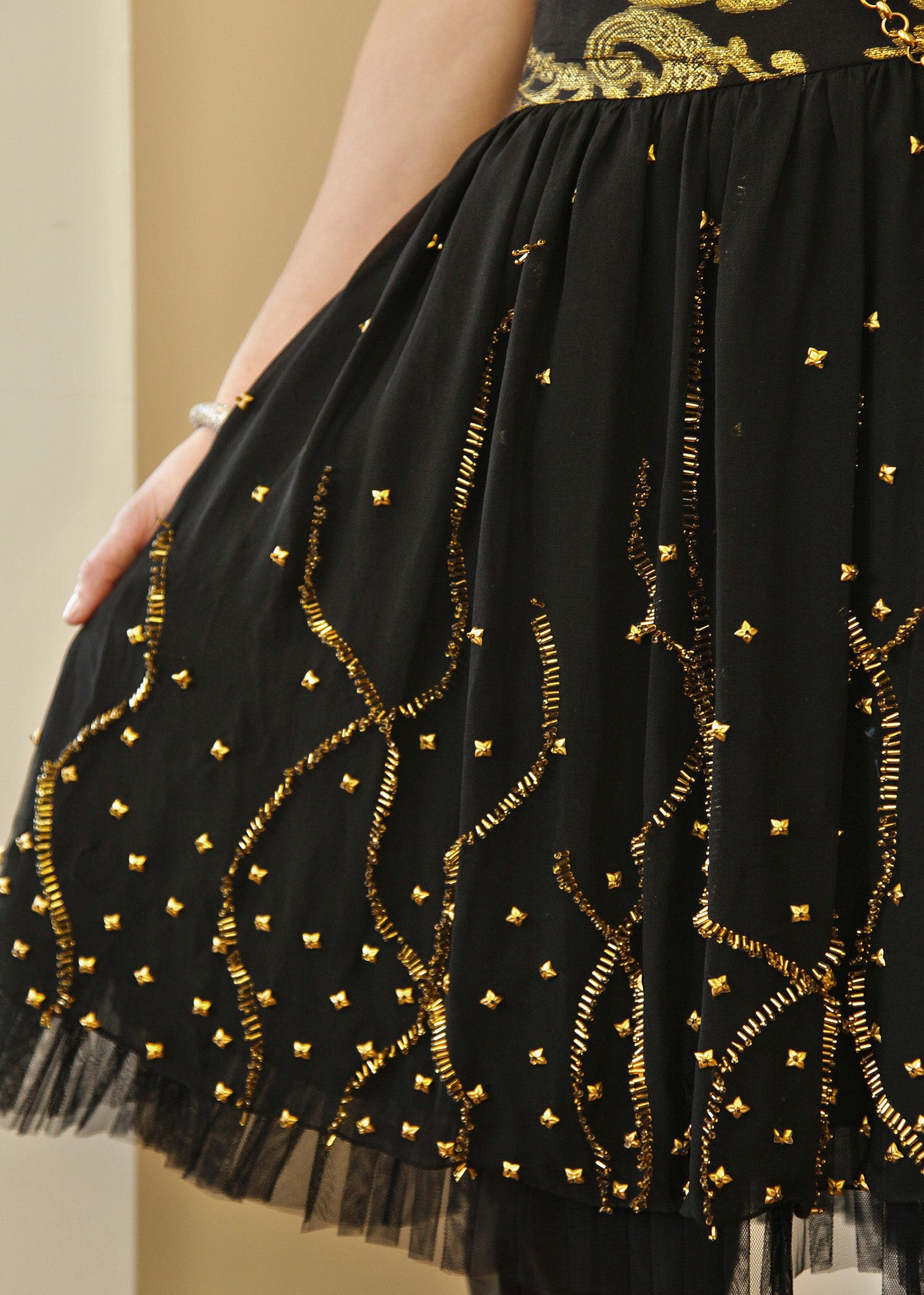 Bella - Strapless 3D beaded black/ gold party dress T.Tandon Bella - Strapless 3D beaded black/ gold party dress T.Tandon
