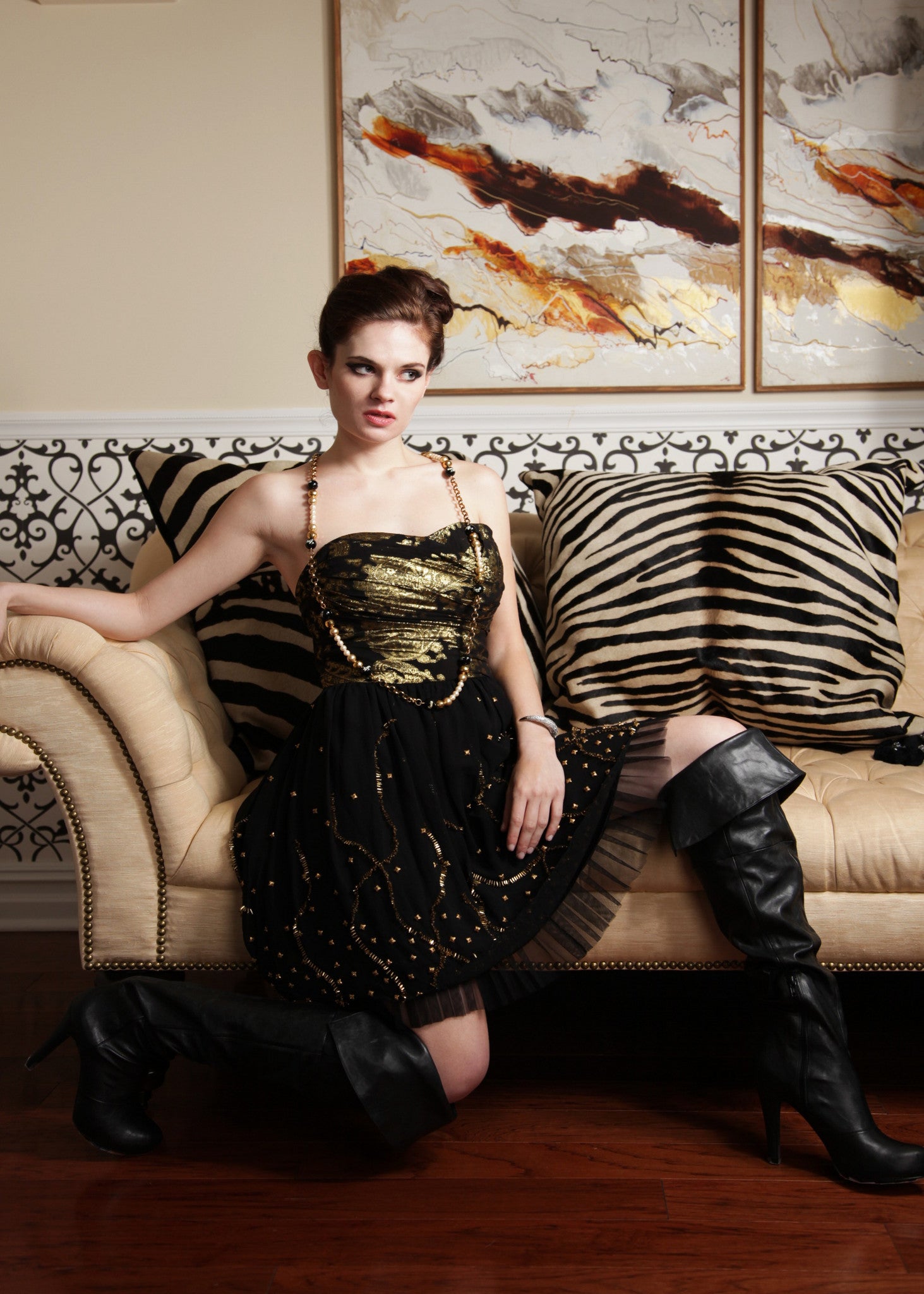 Bella - Strapless 3D beaded black/ gold party dress T.Tandon Bella - Strapless 3D beaded black/ gold party dress T.Tandon