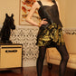 Leather / Silk brocade layered dress