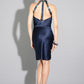 Gina- Silk satin pleating detail halter neck cocktail dress