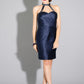 Gina- Silk satin pleating detail halter neck cocktail dress