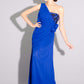 Georgette one shoulder gown, side draping with floral and sequins embellishment detail- SOLD OUT