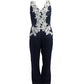 Linen jump suit with floral lace applique