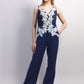 Linen jump suit with floral lace applique