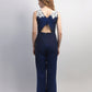 Linen jump suit with floral lace applique