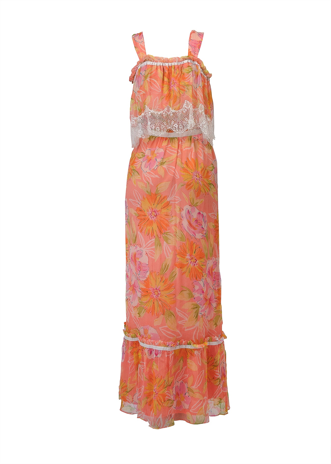 Floral print chiffon boho maxi dress