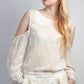 Sheer embroidered georgette cold-shoulder top