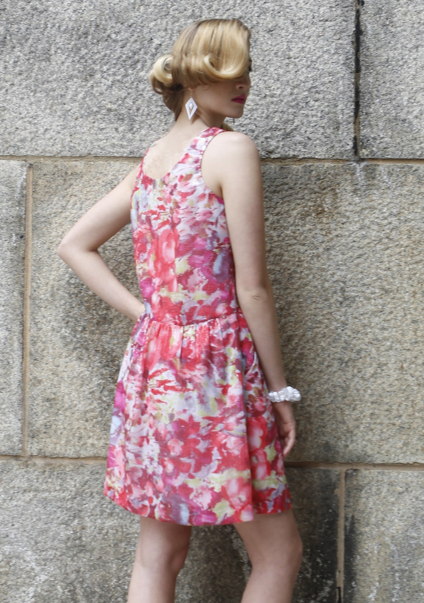 All over sequins floral print fit & flare dress