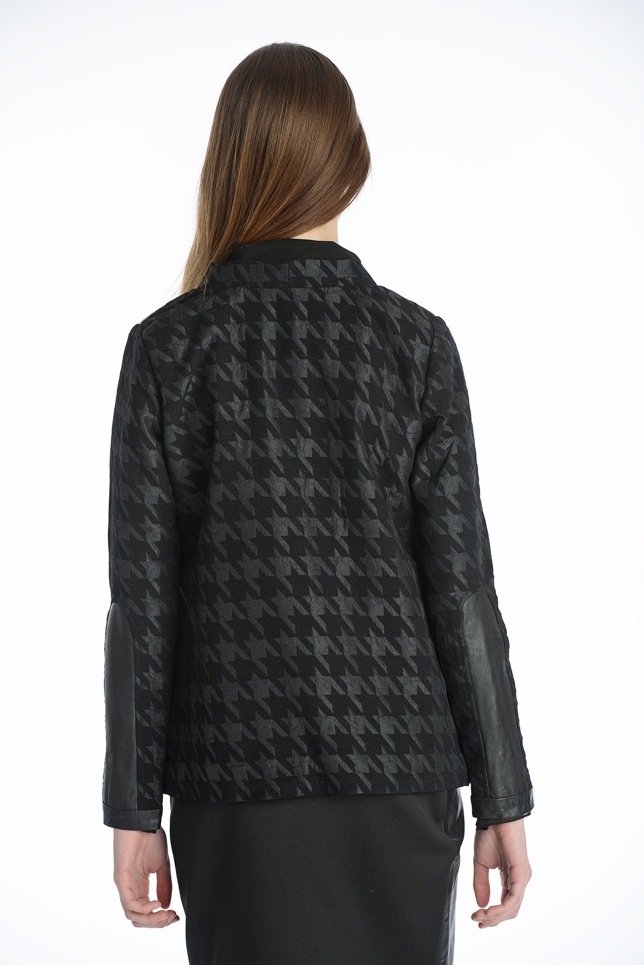 Leather and houndstooth suit jacket