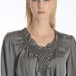 Hand pintucked silk blouse asymmetrical hemline