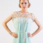 Pastel Mint Silk chiffon self striped dress w/ lace yoke- SOLD OUT