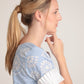 Cotton pinstripe floral embroidery shift dress