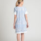 Cotton pinstripe floral embroidery shift dress