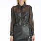 Leather & houndstooth skirt w/ asymmetrical hem