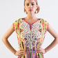 Multi-color tribal print chiffon short dress with lace details