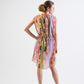 Multi-color tribal print chiffon short dress with lace details