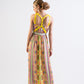 Multi-color tribal print chiffon maxi dress with straps detail