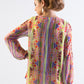 Multi-color tribal print chiffon button-down shirt