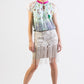 Fringe detail lace overlay Ponte pencil skirt