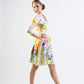 Silk/ Cotton abstract bird print fit & flare dress