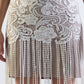 Fringe detail lace overlay Ponte pencil skirt