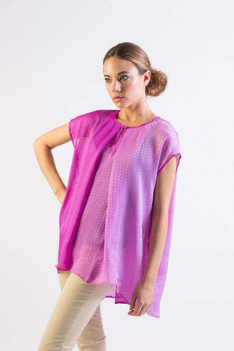 Silk self-check patterned ombre trapeze top