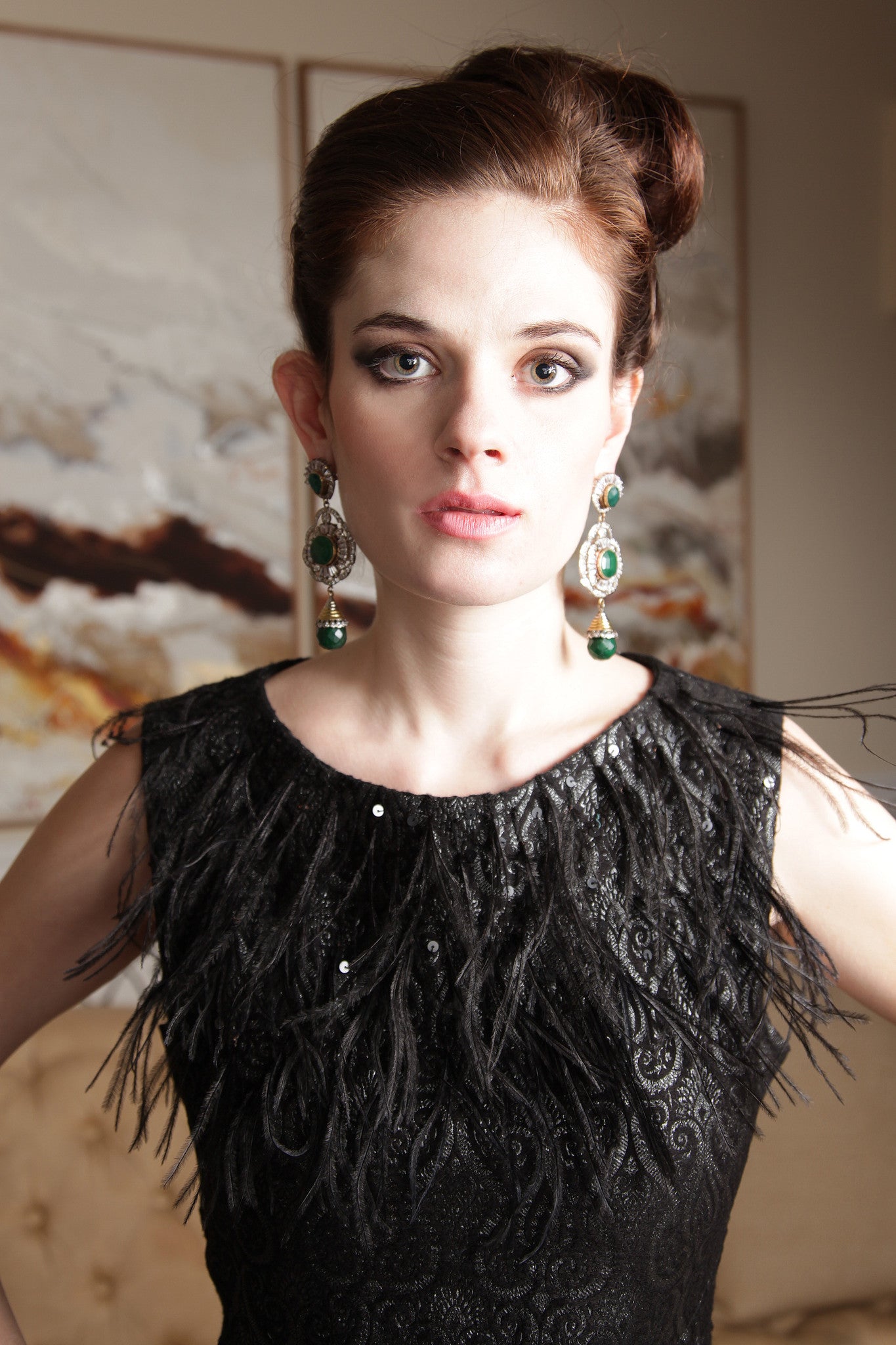 Grace- Brocade shift dress with Ostrich feathers - SOLD OUT