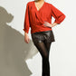 Silk wrap front top with side buttons