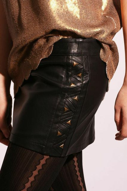 Leather Mini skirt w/ Studded side detail
